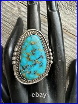 Vintage Pawn Native American Sterling Silver Turquoise Ring. Size 11 Signed