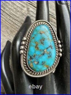 Vintage Pawn Native American Sterling Silver Turquoise Ring. Size 11 Signed