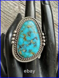 Vintage Pawn Native American Sterling Silver Turquoise Ring. Size 11 Signed