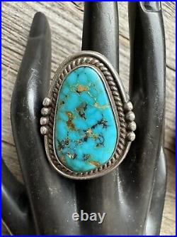 Vintage Pawn Native American Sterling Silver Turquoise Ring. Size 11 Signed
