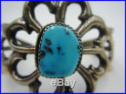 Vintage Pawn Navajo Signed Sterling Silver Sand Cast Turquoise Cuff Bracelet