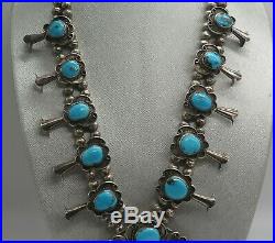 Vintage Pawn Navajo Squash Blossom Necklace Turquoise Sterling Silver