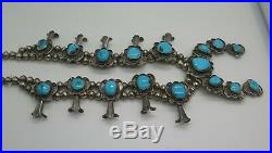 Vintage Pawn Navajo Squash Blossom Necklace Turquoise Sterling Silver
