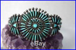 Vintage Pawn ZUNI Needlepoint Turquoise & Sterling Silver Cuff Bracelet 1940's