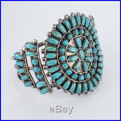 Vintage Petit Point Zuni Native American Turquoise Cuff Bracelet