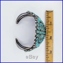 Vintage Petit Point Zuni Native American Turquoise Cuff Bracelet
