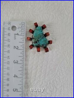 Vintage Peyote Bird Native American Sterling Turquoise Coral Slide Pendant