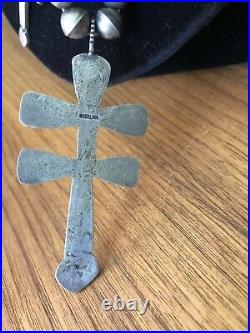 Vintage Pueblo Sterling Isleta Sandcast Tufa Dragonfly Cross and Coral Necklace