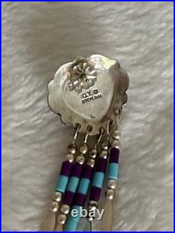 Vintage Q. T. Quoc Turquoise Sterling Silver Southwestern Inlay Heart Pendant Nec