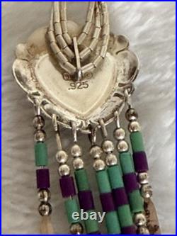 Vintage Q. T. Quoc Turquoise Sterling Silver Southwestern Inlay Heart Pendant Nec