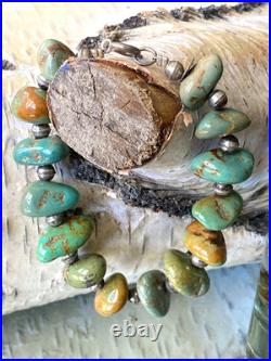 Vintage RA Handcrafted Sterling Silver Navajo Pearl Turquoise Nugget Bracelet