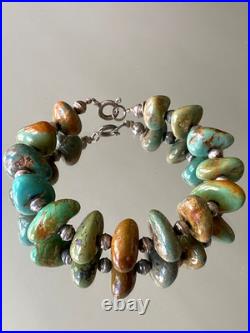 Vintage RA Handcrafted Sterling Silver Navajo Pearl Turquoise Nugget Bracelet