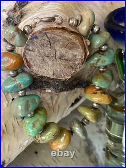 Vintage RA Handcrafted Sterling Silver Navajo Pearl Turquoise Nugget Bracelet