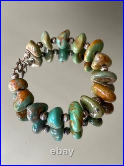 Vintage RA Handcrafted Sterling Silver Navajo Pearl Turquoise Nugget Bracelet Vintage RA Handcrafted Sterling Silver Navajo Pearl Turquoise Nugget Bracelet