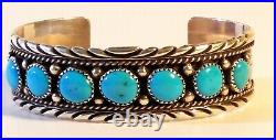 Vintage RB Navajo Sterling Silver Sleeping Beauty Turquoise Cuff Bracelet