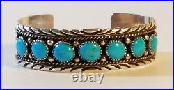 Vintage RB Navajo Sterling Silver Sleeping Beauty Turquoise Cuff Bracelet