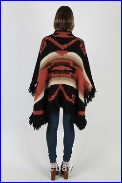 Vintage Ralph Lauren Southwestern Native American Black Blanket Knit Wool Poncho