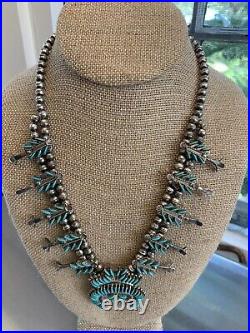 Vintage Ray & Eva Wyaco Zuni Sterling Needlepoint Petit Squash Blossom Necklace