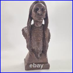 Vintage Red Mill Native American Indian Chief Statue 1987 Pecan & Resin