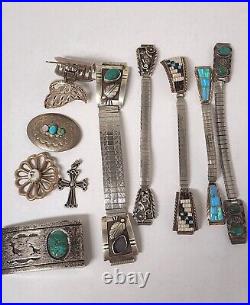 Vintage Retro Scrap Native American 925, Sterling, Turquoise Gem Jewelry Lot