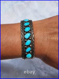 Vintage Richard Begay Navajo Sterling Silver Turquoise Cuff Bracelet