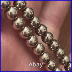 Vintage Rising Sun Sterling Silver Navajo Pearl Ball Bead Necklace 20 7mm 26.2G