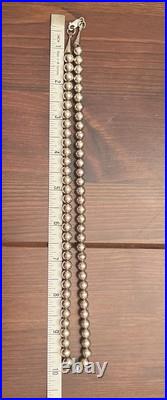 Vintage Rising Sun Sterling Silver Navajo Pearl Ball Bead Necklace 20 7mm 26.2G