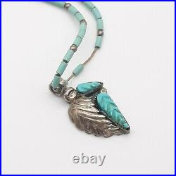 Vintage Robert Eustace Zuni Leaf Silver Necklace Turquoise Native American 18