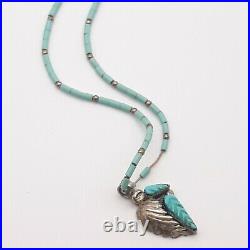 Vintage Robert Eustace Zuni Leaf Silver Necklace Turquoise Native American 18