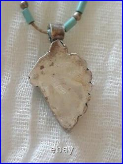 Vintage Robert Eustace Zuni Leaf Silver Necklace Turquoise Native American 18