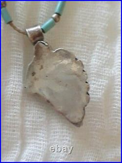 Vintage Robert Eustace Zuni Leaf Silver Necklace Turquoise Native American 18