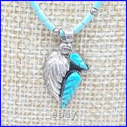 Vintage Robert Eustace Zuni Leaf Silver Necklace Turquoise Native American 18