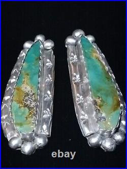Vintage Royston Turquoise Studded Teardrop Earrings Native American 30.9g
