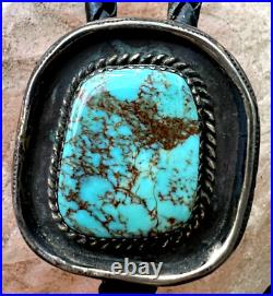 Vintage SHADOWBOX SOUTHWESTERN TURQUOISE STONE + STERLING bolo Navajo signed