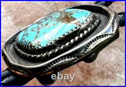 Vintage SHADOWBOX SOUTHWESTERN TURQUOISE STONE + STERLING bolo Navajo signed