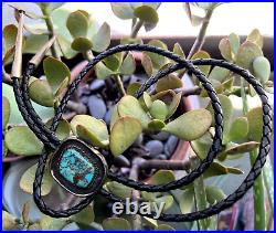 Vintage SHADOWBOX SOUTHWESTERN TURQUOISE STONE + STERLING bolo Navajo signed