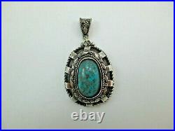 Vintage SIGNED Native American Sterling Silver Turquoise Pendant Southwest 963E