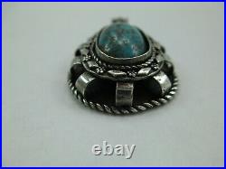 Vintage SIGNED Native American Sterling Silver Turquoise Pendant Southwest 963E