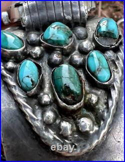 Vintage SOUTHWESTERN TURQUOISE watch cuff bracelet men's READ sterling Navajo