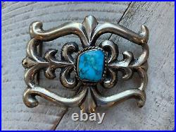 Vintage Sandcast Native American Silver Buckle With Turquoise Stone 68g 3x2.25 in
