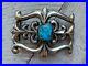 Vintage Sandcast Native American Silver Buckle With Turquoise Stone 68g 3x2.25 in
