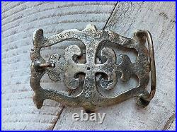 Vintage Sandcast Native American Silver Buckle With Turquoise Stone 68g 3x2.25 in