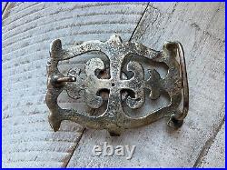 Vintage Sandcast Native American Silver Buckle With Turquoise Stone 68g 3x2.25 in