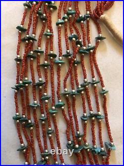 Vintage Santo Domingo Coral Turquoise Squaw Wrap Necklace 7 Strands