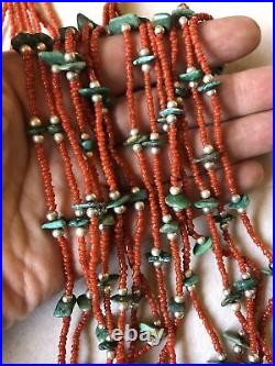 Vintage Santo Domingo Coral Turquoise Squaw Wrap Necklace 7 Strands