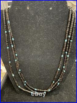 Vintage Santo Domingo Heishi Necklace Shell Turquoise Sterling Cones 3 Strand