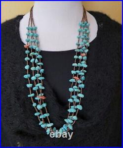 Vintage Santo Domingo Native American 4 Strand Turquoise Nugget 28 Inch Necklace