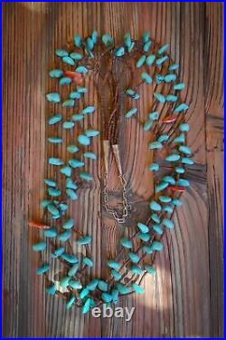Vintage Santo Domingo Native American 4 Strand Turquoise Nugget 28 Inch Necklace