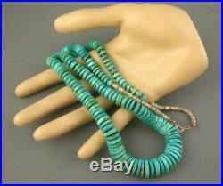 Vintage Santo Domingo Sterling Graduated Natural Turquoise Heishi Necklace 60 Gm