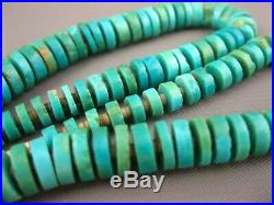 Vintage Santo Domingo Sterling Graduated Natural Turquoise Heishi Necklace 60 Gm